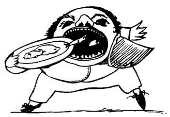 051-cartoon-of-a-man-with-a-giant-open-mouth-eating-a-plate-of-fish-public-domain